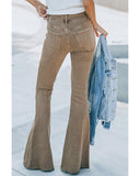 Azura Exchange Khaki High Waist Flare Jeans - 8 US