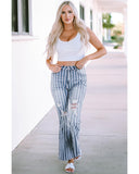 Azura Exchange Vertical Striped Ripped Flare Jeans - 6 US