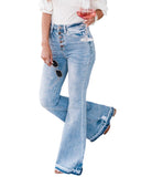 Azura Exchange Buttoned Distressed Flared Jeans - 10 US