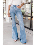 Azura Exchange Buttoned Distressed Flared Jeans - 6 US