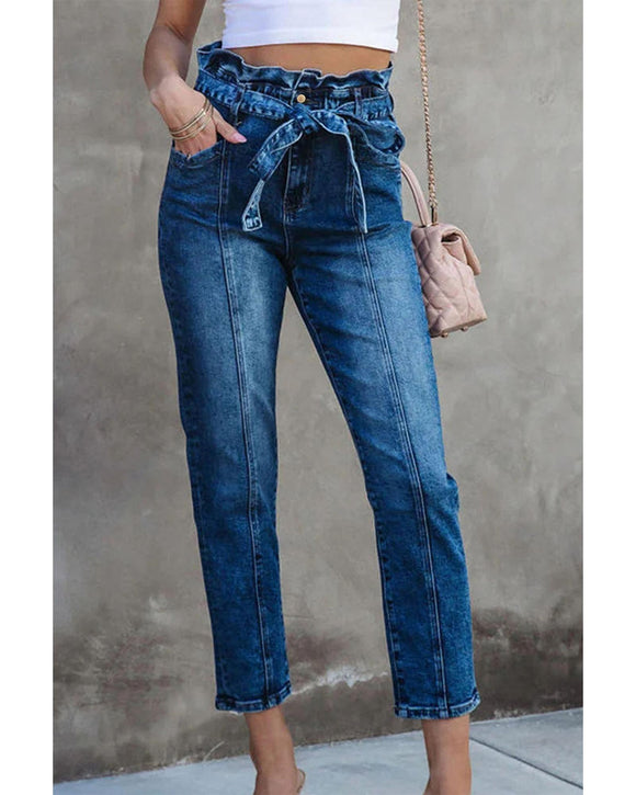 Azura Exchange Seamed Stitching High Waist Knot Skinny Jeans - 10 US