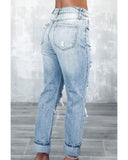 Azura Exchange Frayed Sky Blue Slim Fit High Waist Jeans - 10 US