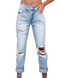 Azura Exchange Frayed Sky Blue Slim Fit High Waist Jeans - 14 US