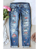 Azura Exchange Contrast Distressed Mid Waist Jeans - 2XL