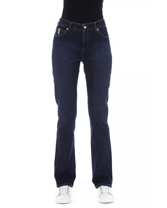 Regular Jeans with Logoed Button and Tricolor Insert W28 US Women