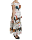 100% Authentic Dolce & Gabbana Sheath Midi Dress with Rooster Print 42 IT Women