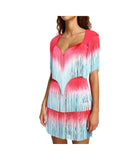 Elisabetta Franchi Pink Dress with Light Blue Shaded Franges 40 IT Women