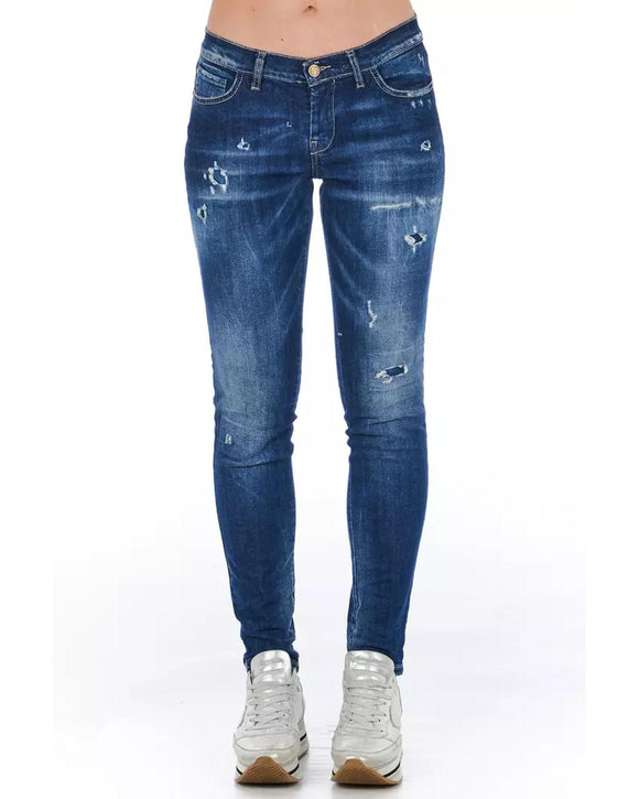 Worn Wash Skinny Denim Jeans with Multi-Pockets W26 US Women