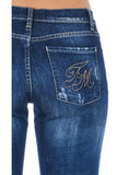 Worn Wash Skinny Denim Jeans with Multi-Pockets W27 US Women