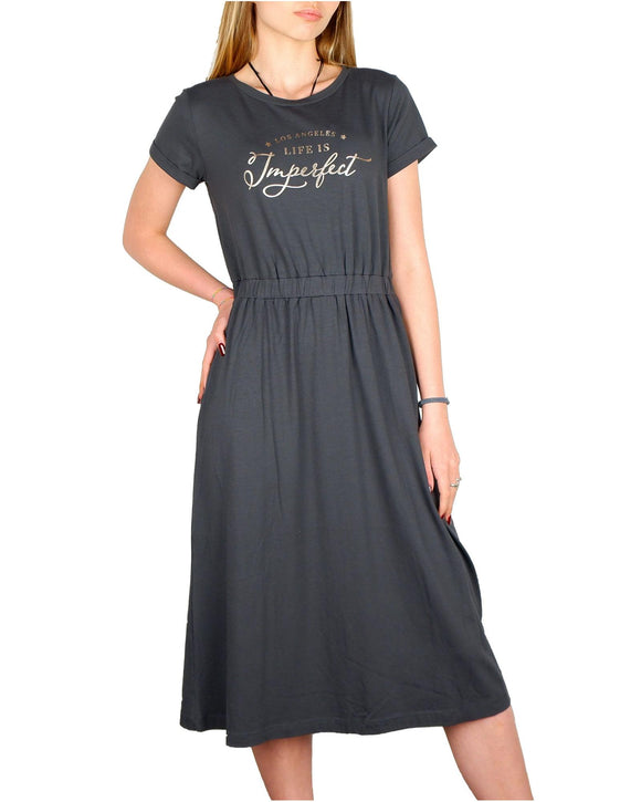 Printed Stretch Dress with Round Neckline - Regular Fit M Women