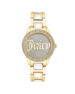Gold Fashion Analog Wristwatch with Rhine Stone Facing One Size Women