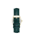 Gold Fashion Analog Watch with Rhine Stone Facing and Green Leatherette Strap One Size Women
