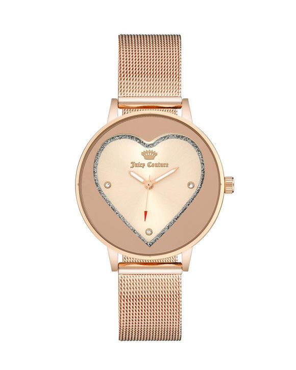 Rose Gold Metal Fashion Watch with Rhine Stone Facing and Stainless Steel Mesh Wristband One Size Women