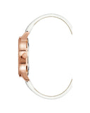 Rose Gold Analog Womens Fashion Watch with Rhinestone Detail and White Leatherette Strap One Size Women
