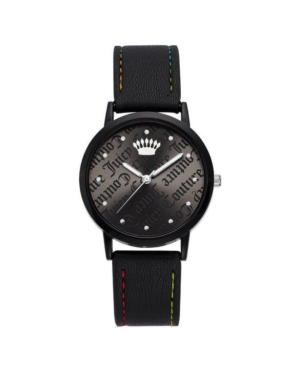 Black Leatherette Analog Fashion Watch with Pin Buckle Closure One Size Women