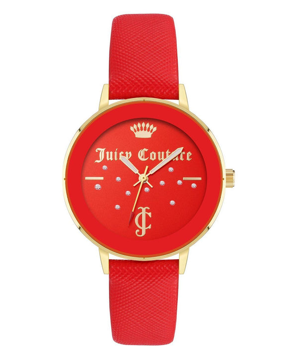 Gold Rhinestone Fashion Watch with Red Leatherette Strap One Size Women