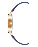 Rose Gold Analog Rhinestone Fashion Watch with Blue Leatherette Strap One Size Women