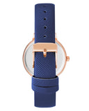 Rose Gold Analog Rhinestone Fashion Watch with Blue Leatherette Strap One Size Women