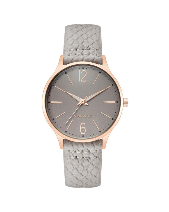 Rose Gold Analog Fashion Watch with Grey Leatherette Strap One Size Women