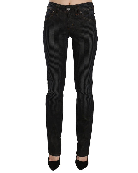 Mid Waist Slim Fit Corduroy Jeans with Logo Details W25 US Women