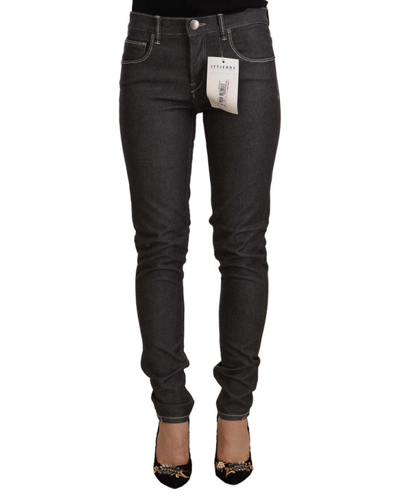 Skinny Mid Waist Denim Jeans with Zipper Closure W25 US Women