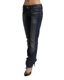 Low Waist Skinny Denim Jeans with Logo Details and Zipper Closure W26 US Women
