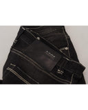 Tapered Mid Waist Black Washed Denim Jeans with Logo Details W26 US Women