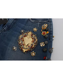Enchanted Sicily Crystal Heart Roses Boyfriend Fit Jeans 38 IT Women