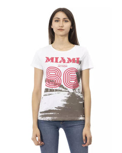 Short Sleeve T-shirt with Round Neck and Front Print L Women