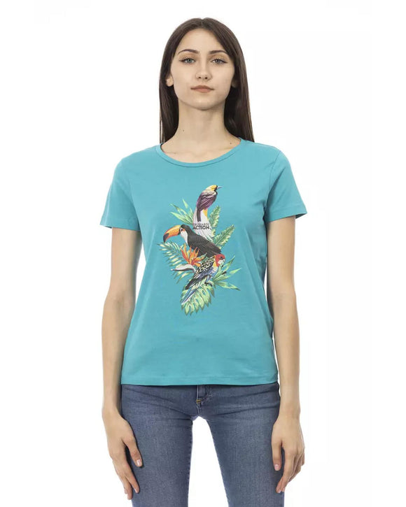 Short Sleeve T-shirt with Round Neck and Front Print S Women