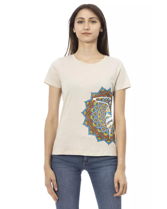 Short Sleeve T-shirt with Round Neck and Front Print M Women
