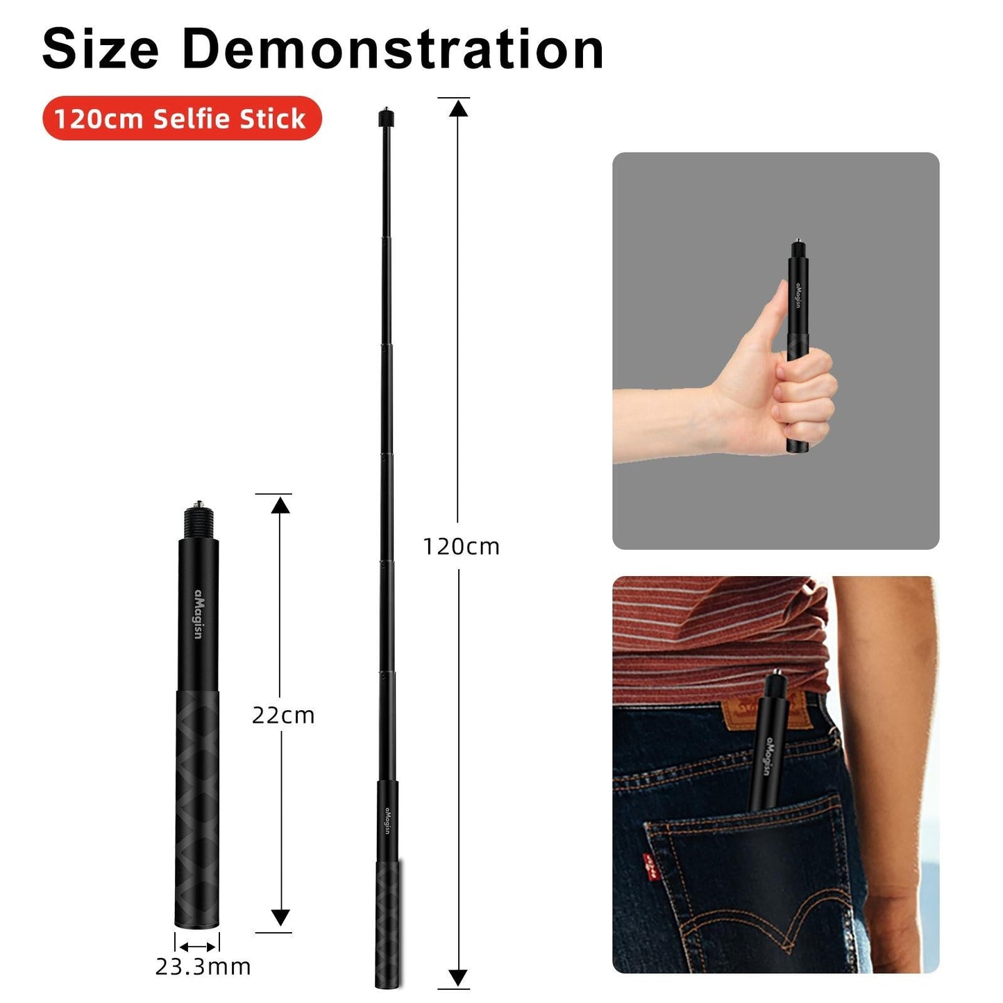 Universal Selfie Stick for Insta360 one x and Sport Cameras - 1.2m