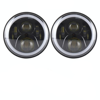 2 Pcs 7 Inch Dc12V 6000K - 6500K 50W Car Led Headlight Cree Lamp Beads For Jeep Wrangler / Harley Support App + Bluetooth Control Black