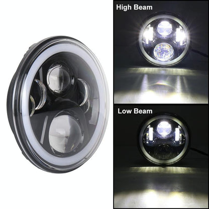 2 Pcs 7 Inch Dc12V 6000K - 6500K 50W Car Led Headlight Cree Lamp Beads For Jeep Wrangler / Harley Support App + Bluetooth Control Black