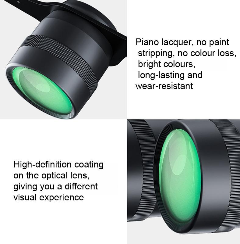 Close-up of a Fishing Binoculars with black frame, highlighting features like piano lacquer finish and high-definition coating.