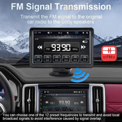 7 Inch Bluetooth 5.0 Carplay Monitor - Portable Compatible With Most Vehicles - Display
