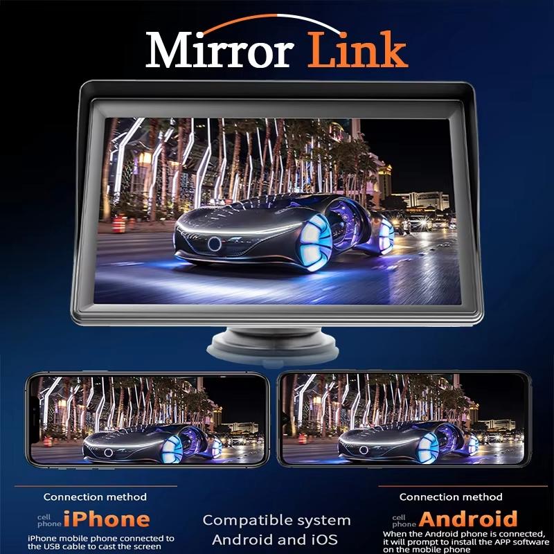 7 Inch Bluetooth 5.0 Carplay Monitor - Portable Compatible With Most Vehicles - Display