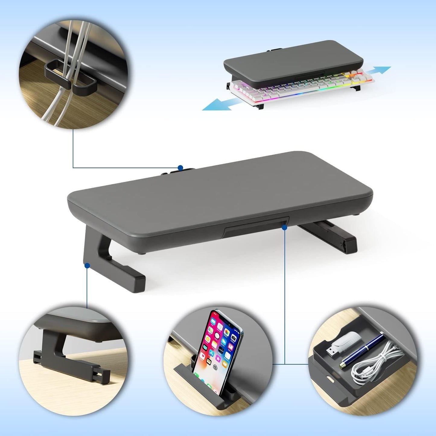 Adjustable Laptop Stand with Storage Drawer - Height Riser - Basic
