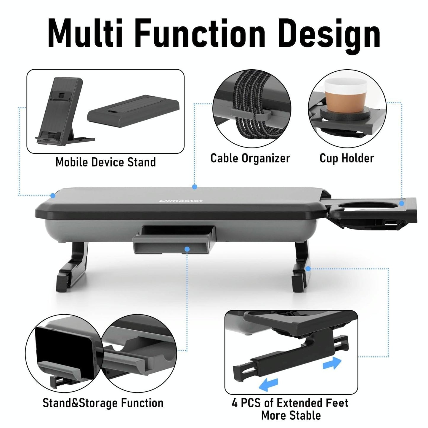 Adjustable Laptop Stand with Storage Drawer - Height Riser - Basic