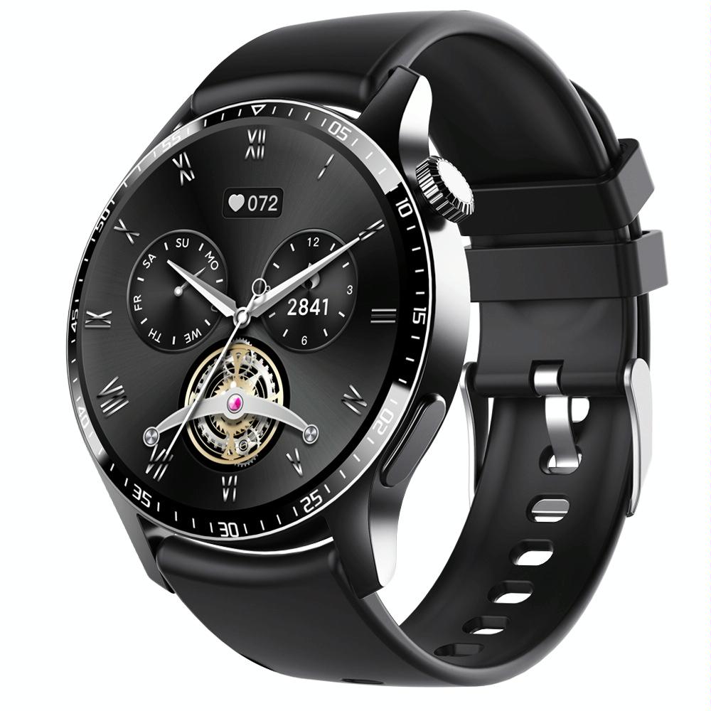 1.35 Inch Smart Watch Bluetooth Calls Health Monitoring 150+ Sports Black - Black Silicone