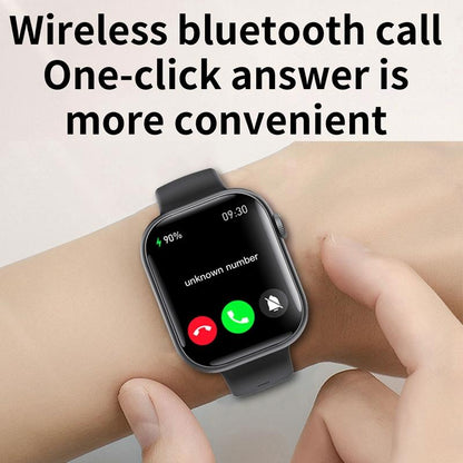 2.1 Inch Screen Smart Watch With Blood Sugar / Blood Oxygen Monitoring / Sos Alarm / 100+ Sports Modes - Black 3-Bead Steel - Black Silicone