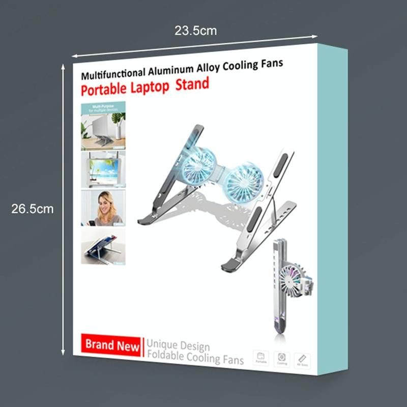Foldable Laptop Cooling Stand with Ambient Light - Silver