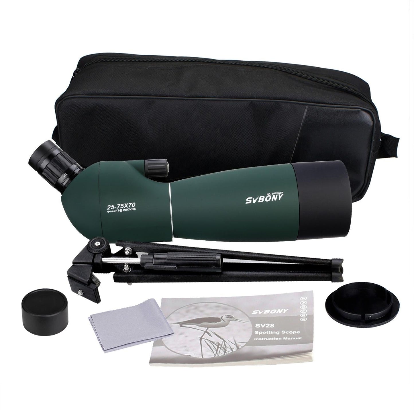 High Definition Birding Scope with Tripod - 25-75x70 - Green Film - 15Mm Eyepiece