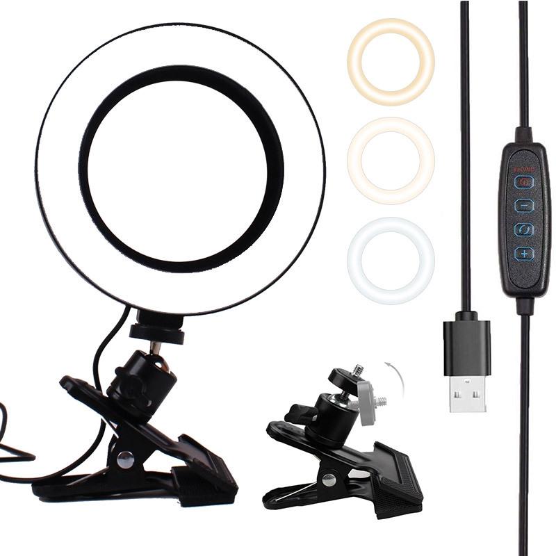 Adjustable 6 Led Ring Light with Strong Clip - 2m Desktop Computer Clip Light