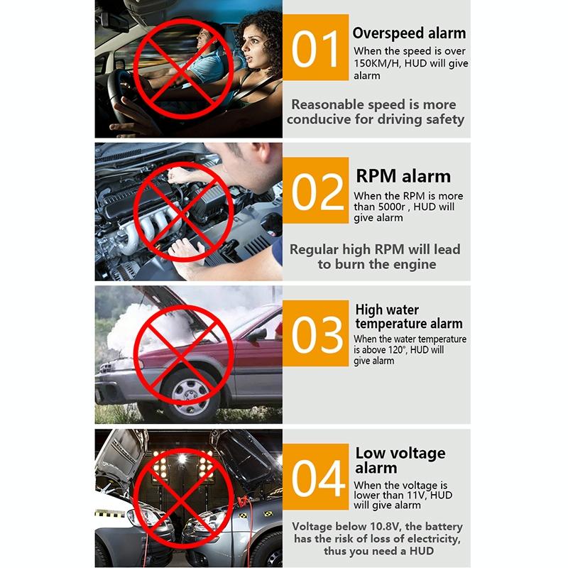 3.5 Inch Vehicle Head Up Display Car Speed Engine Revs Water Temp Voltage Mileage