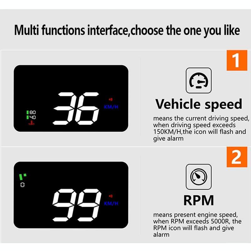 3.5 Inch Vehicle Head Up Display Car Speed Engine Revs Water Temp Voltage Mileage