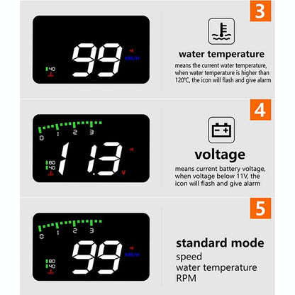 3.5 Inch Vehicle Head Up Display Car Speed Engine Revs Water Temp Voltage Mileage