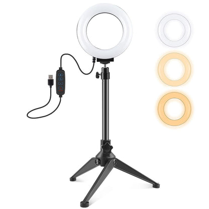 Usb 3 Modes Dimmable Led Ring Light with Tripod Holder and Cold Shoe Ball Head - 4.7 Inch Diameter