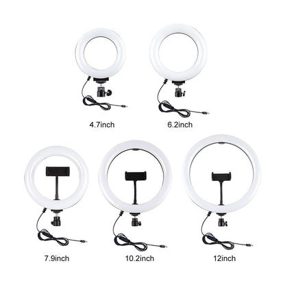 Usb 3 Modes Dimmable Led Ring Light with Tripod Holder and Cold Shoe Ball Head - 4.7 Inch Diameter