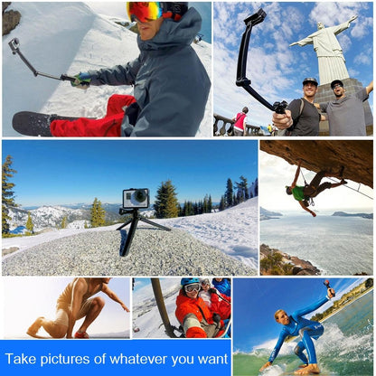Foldable 3-way Tripod Selfie Stick for Action Cameras - 20-58cm Length